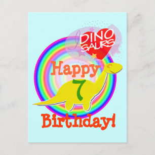 Happy Birthday 7 Years Yellow Dino Postcard