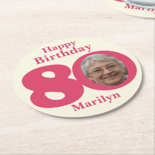 Happy birthday 80 name and photo paper coasters