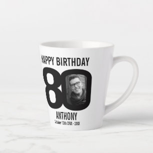 Happy birthday 80 name and two photos in year latte mug