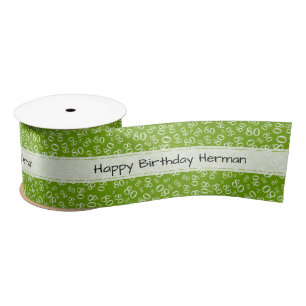 Happy Birthday 80 Number Pattern Green/White Satin Ribbon