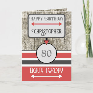 Happy birthday 80 today name red grey card