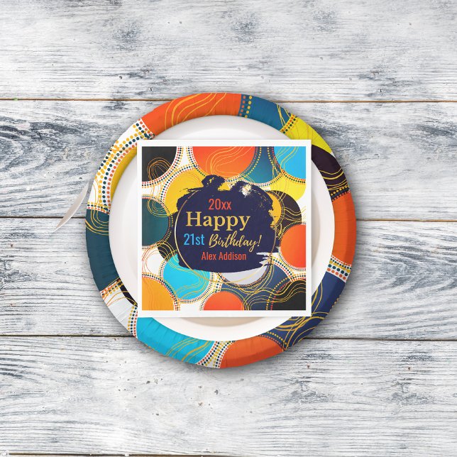 Happy Birthday 80's Retro Abstract Custom Party Napkin (Creator Uploaded)