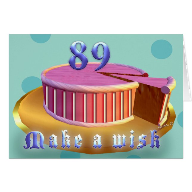 Happy Birthday 89 Birthday Card Pink Cake stripes (Front Horizontal)
