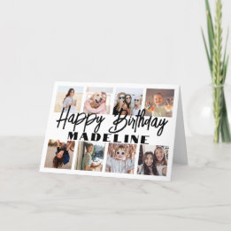 Happy Birthday 8 Photo Collage Elegant Minimalist Card