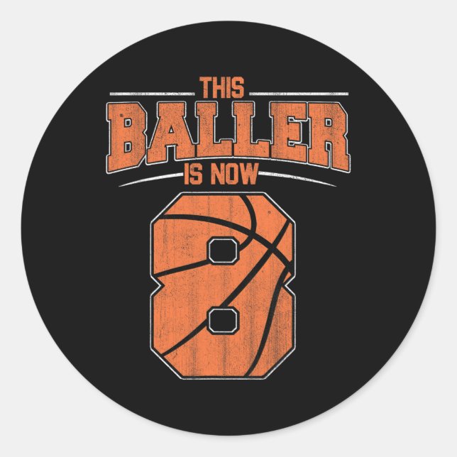 Happy Birthday 8th 8 Year Old Basketball Boys Eigh Classic Round Sticker (Front)