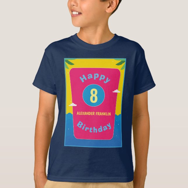 Happy Birthday 8th 8 Years Girl Boy Personalise T-Shirt (Front)