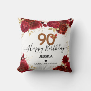 Happy Birthday 90 Floral Roses Personalized Throw Cushion