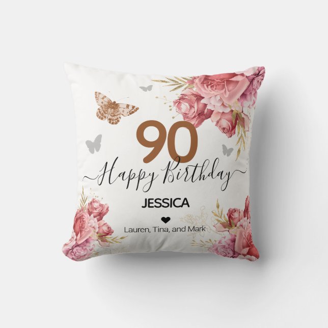 Happy Birthday 90 Personalised Throw Pillow (Front)