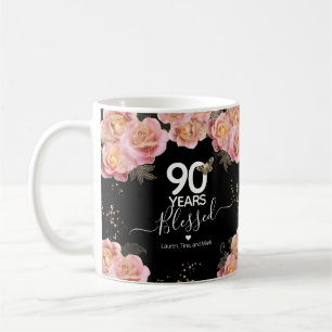 Happy Birthday 90 Years Blessed Pink Floral Coffee Mug