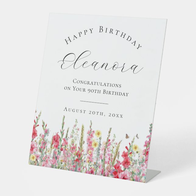 Happy Birthday 90th August Birth Flower Welcome Pedestal Sign (Front)