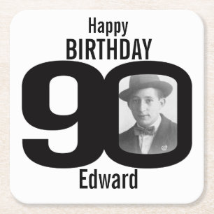 Happy birthday 90th name and photo paper coasters