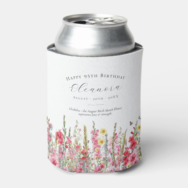 Happy Birthday 95th August Birth Flower Custom Can Cooler (Can Front)
