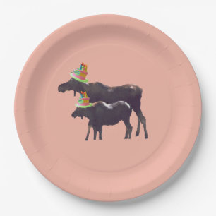 Happy birthday 9" Paper Plate w/ moose