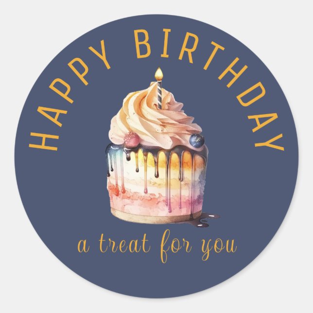Happy Birthday - A Treat For Round Stickers (Front)