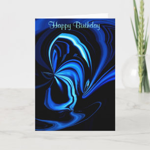 Happy Birthday Abstract Blue Butterfly Card