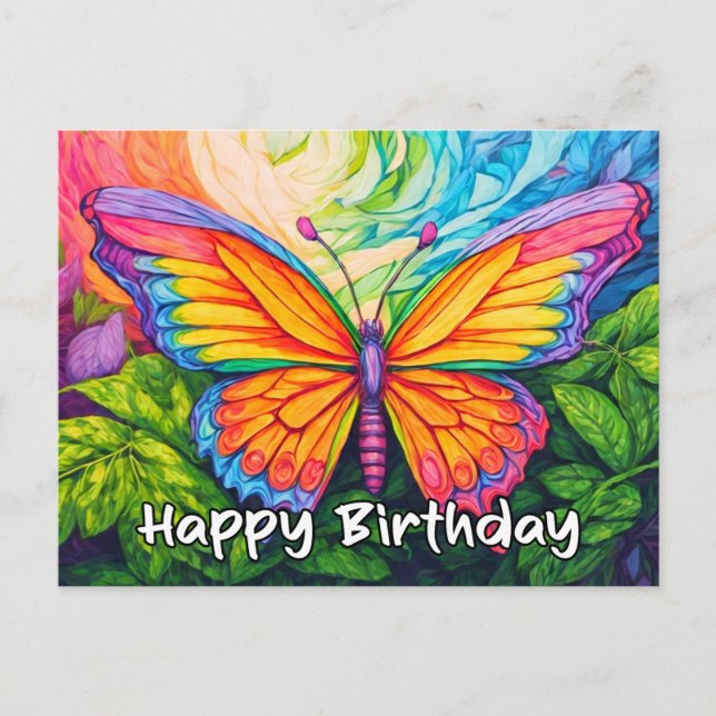Happy Birthday Abstract Butterfly Drawing Holiday Postcard (Front)
