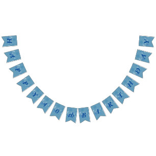 Happy Birthday Abstract Circles Dashes Shades Blue Bunting