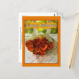 Happy Birthday! Abstract Orange and Yellow Roses Postcard