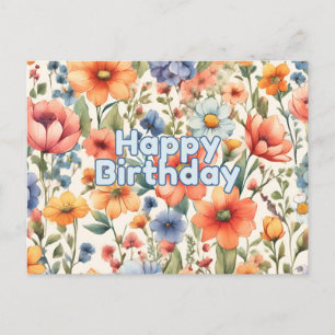 Happy Birthday Abstract Watercolor Flowers  Postcard