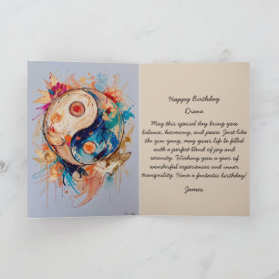 Happy birthday abstract ying-yang editable card