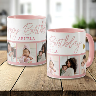 Happy Birthday Abuela 5 Photo Collage Pink Mug