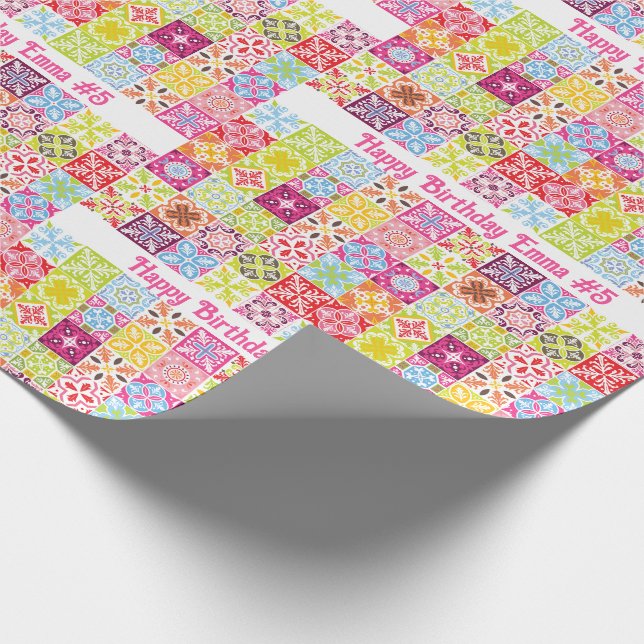 Happy Birthday Add Name & Age Girl's Cute Wrapping Paper (Corner)