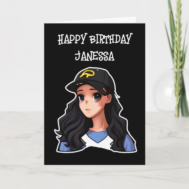 Happy Birthday (Add Name) Anime Girl Card (Front)