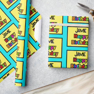 Happy Birthday Add Name Colourful Personalise Fun Wrapping Paper