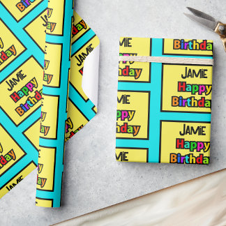 Happy Birthday Add Name Colourful Personalise Fun Wrapping Paper