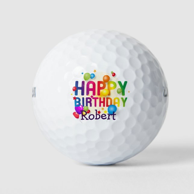 Happy Birthday Add Name Gift 3 Golf Balls (Front)