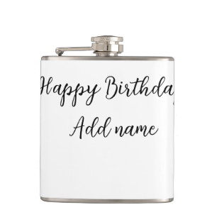 Happy birthday add name title simple minimal  hip flask