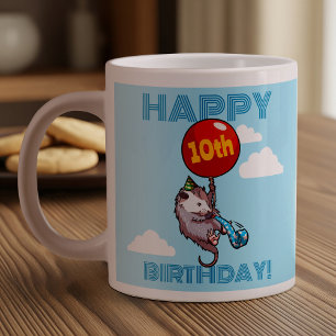 Happy Birthday! Add The Age Opossum & Red Balloon Large Coffee Mug