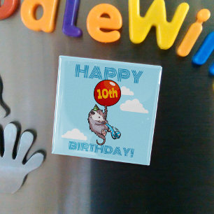 Happy Birthday! Add The Age Opossum & Red Balloon Magnet