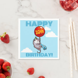 Happy Birthday! Add The Age Opossum & Red Balloon Napkin