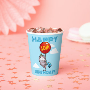 Happy Birthday! Add The Age Opossum & Red Balloon Paper Cups