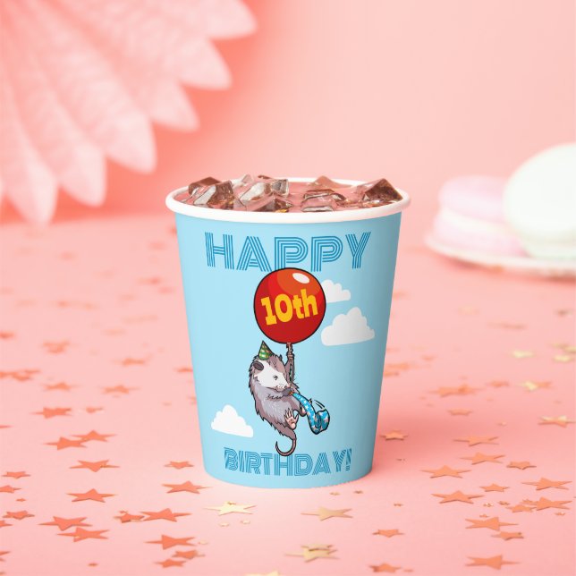 Happy Birthday! Add The Age Opossum & Red Balloon Paper Cups (Insitu)
