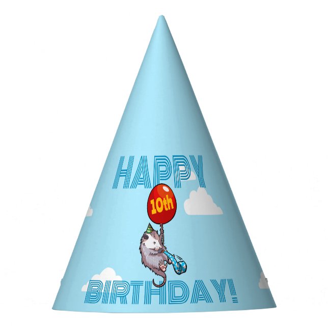 Happy Birthday! Add The Age Opossum & Red Balloon Party Hat (Front)
