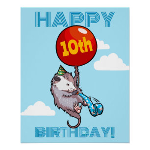 Happy Birthday! Add The Age Opossum & Red Balloon Poster