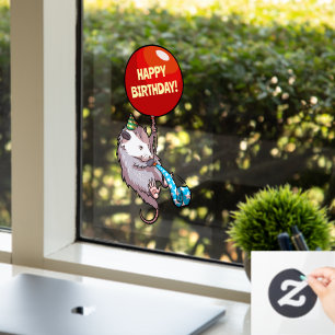 Happy Birthday! Add The Age Opossum & Red Balloon Window Cling