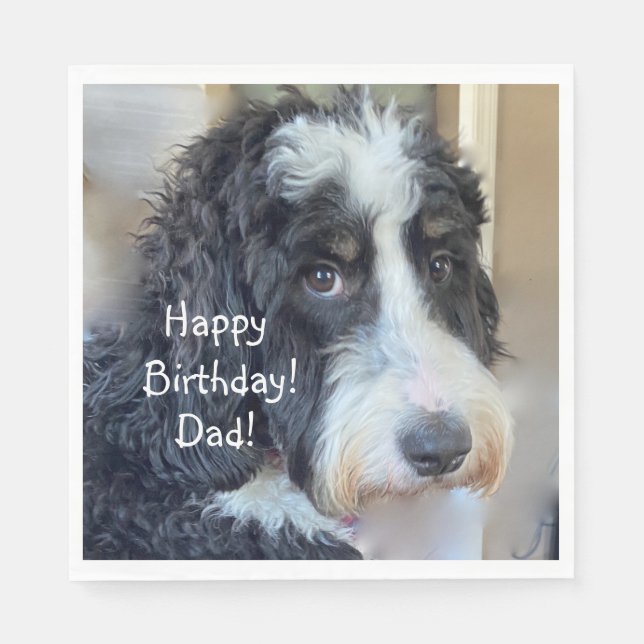 Happy Birthday Adorable Bernedoodle Napkin (Front)