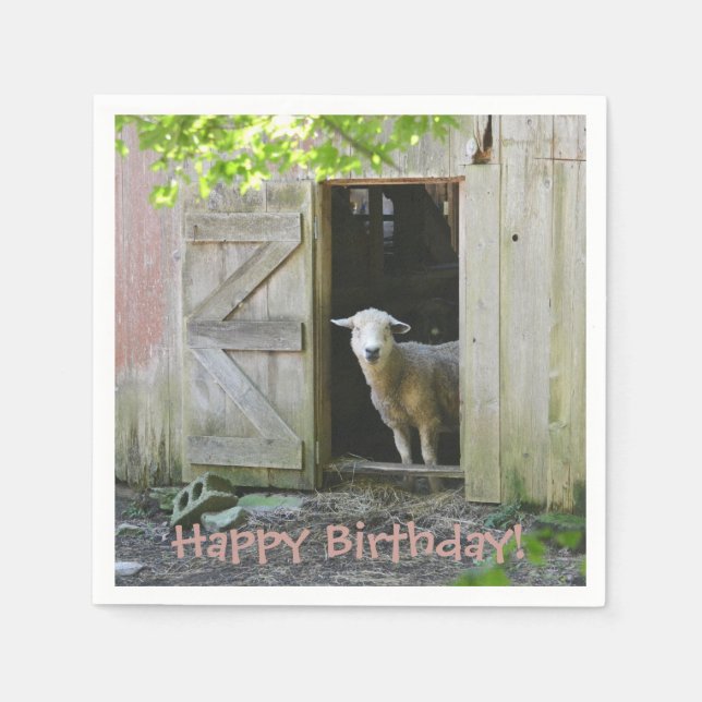 Happy Birthday Adorable Sheep Napkin (Front)