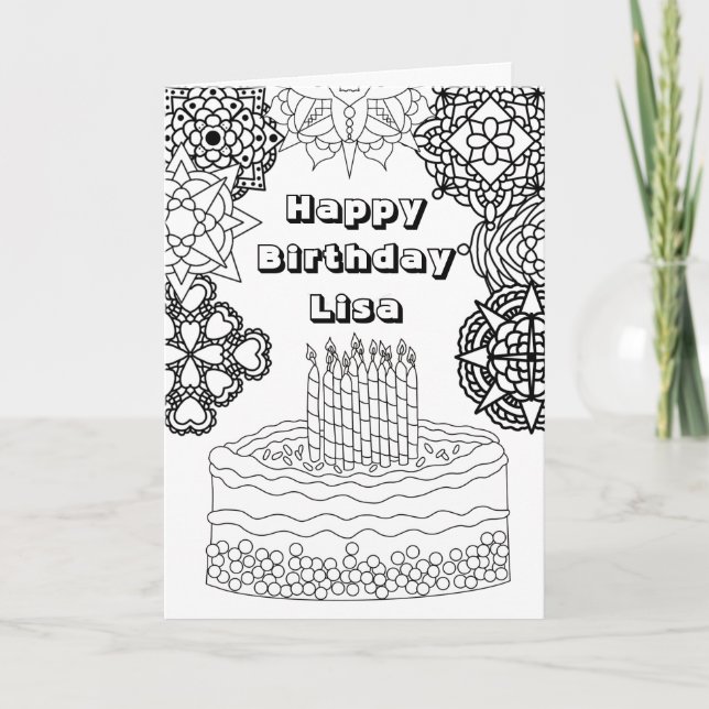 Happy Birthday Adult Colouring  Card (Front)