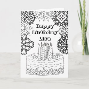Happy Birthday Adult Colouring  Card