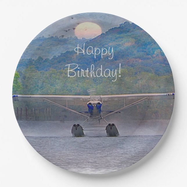 Happy Birthday Aeroplane Paper Plate (Front)