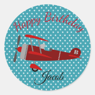 Happy Birthday Aeroplane Pilot Classic Round Sticker