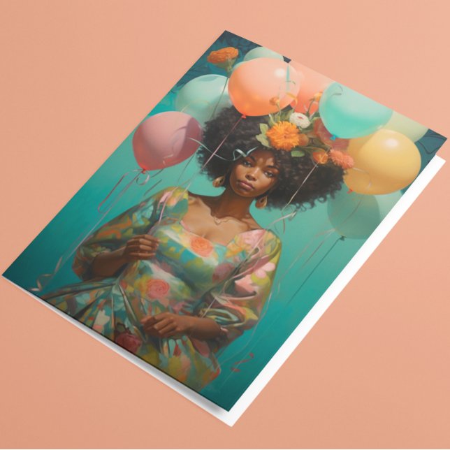 Happy Birthday African American Women Balloons Card (Creator Uploaded)