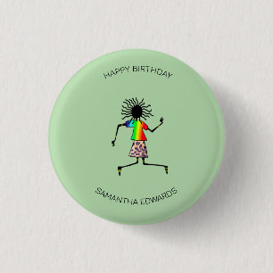 Happy Birthday, African Art Cute Happy Dancer  3 Cm Round Badge