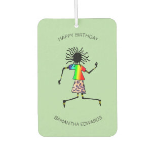 Happy Birthday, African Art Cute Happy Dancer  Car Air Freshener