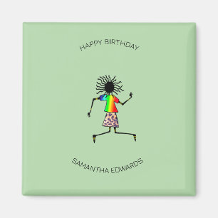 Happy Birthday, African Art Cute Happy Dancer Magnet