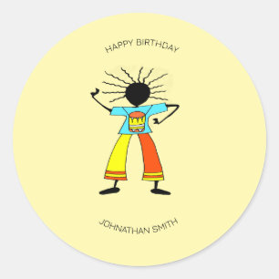 Happy Birthday, African Art Master Drummer  Classic Round Sticker